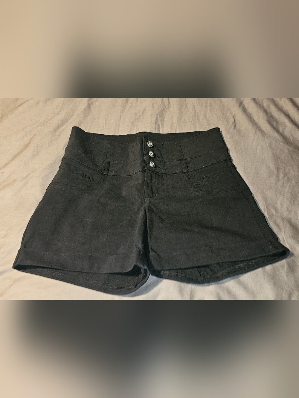 one 5 one Black High-Waist Button-Front Shorts